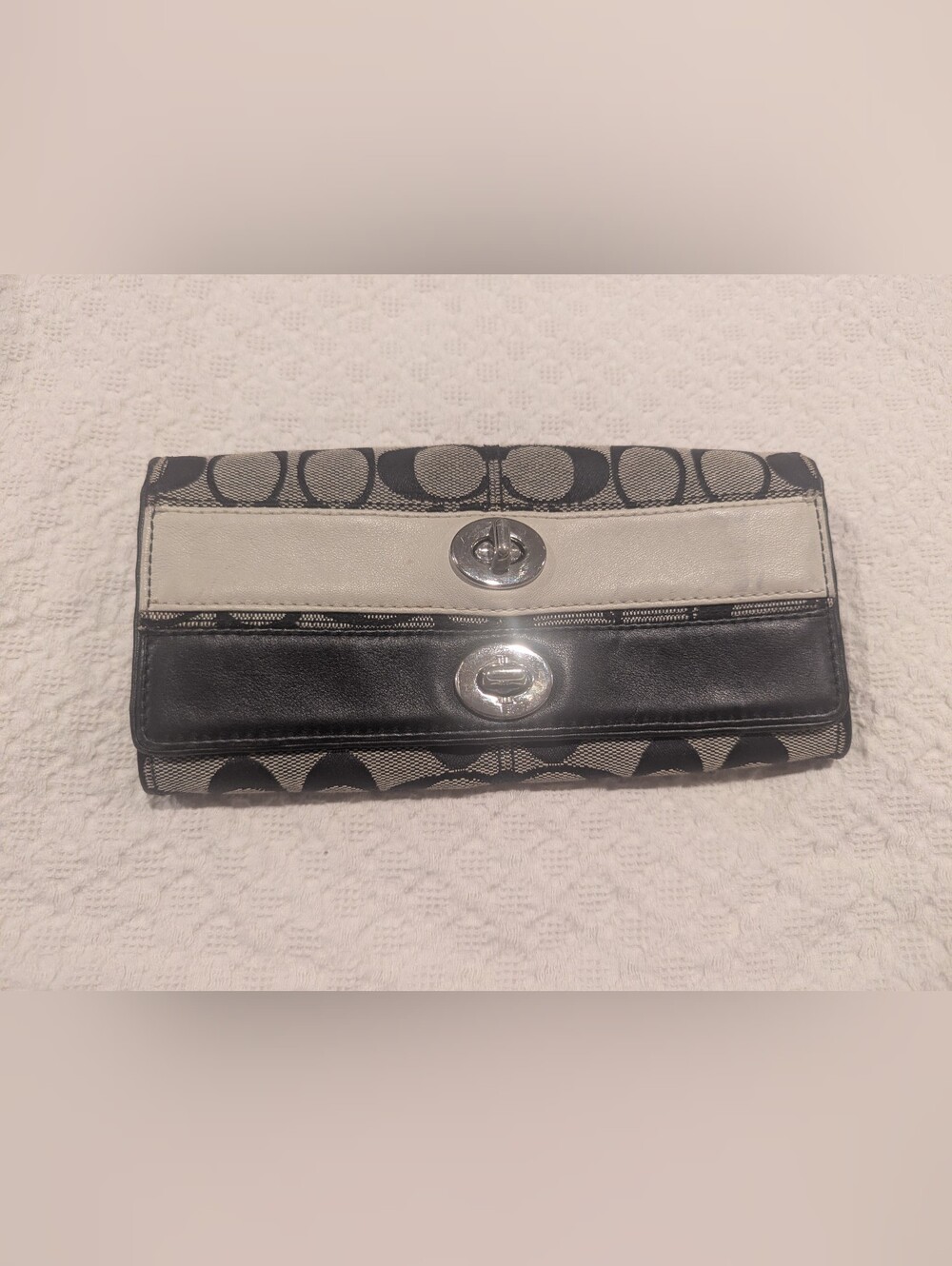 Vintage COACH Signature Slim Jacquard Stripe Double Turn Lock Wallet  Rare!!